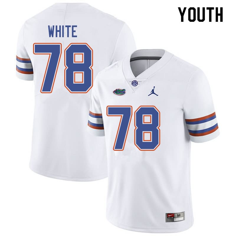 Youth NCAA Florida Gators Ethan White #78 Stitched Authentic Jordan Brand White College Football Jersey VPI0765VJ